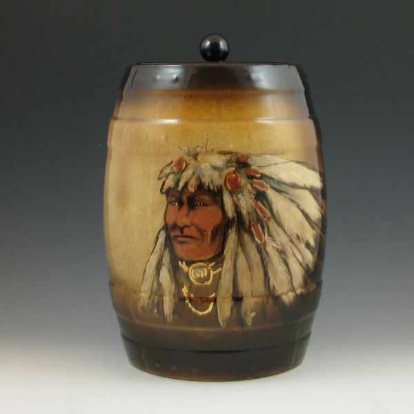 Appraisal: Rick Wisecarver lidded barrel with Native American Indian portrait Signed