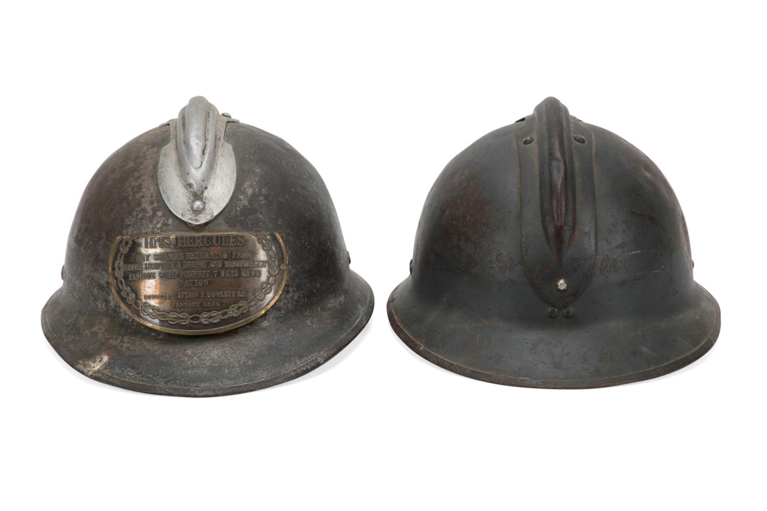 Appraisal: TWO WWI - WWII ERA ADRIAN STEEL MILITARY HELMETS Group