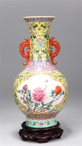 Appraisal: Chinese Famille Rose enameled porcelain vase the yellow ground body