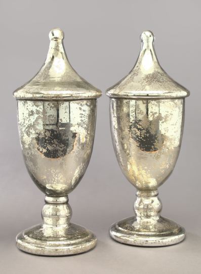 Appraisal: Monumental Pair of Silvered Glass Covered Vases of Georgian chestnut