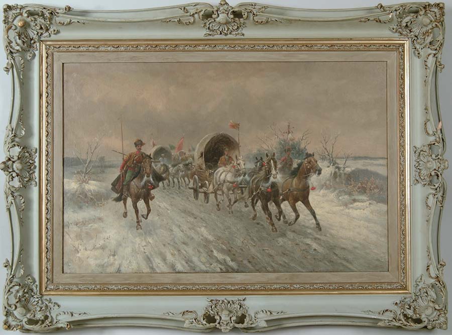 Appraisal: UNKNOWN th Century WINTER SCENE WITH RUSSIAN TROOPS Large oil