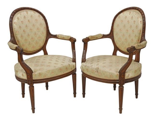 Appraisal: pair French Louis XVI style armchairs early th c each