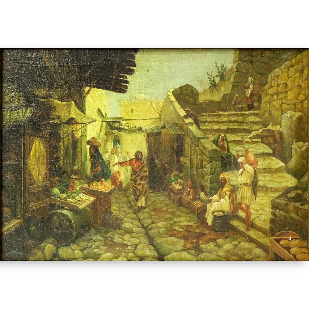 Appraisal: Orientalist School Oil Canvas Market Scene Orientalist School Oil on