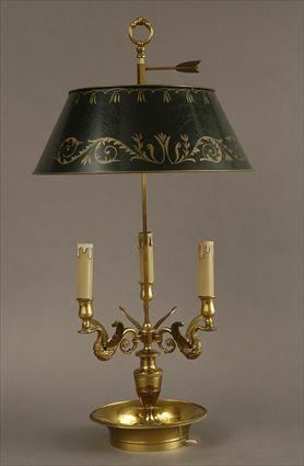 Appraisal: Empire-Style Brass Bouillotte-Type Table Lamp with T le Peinte Shade