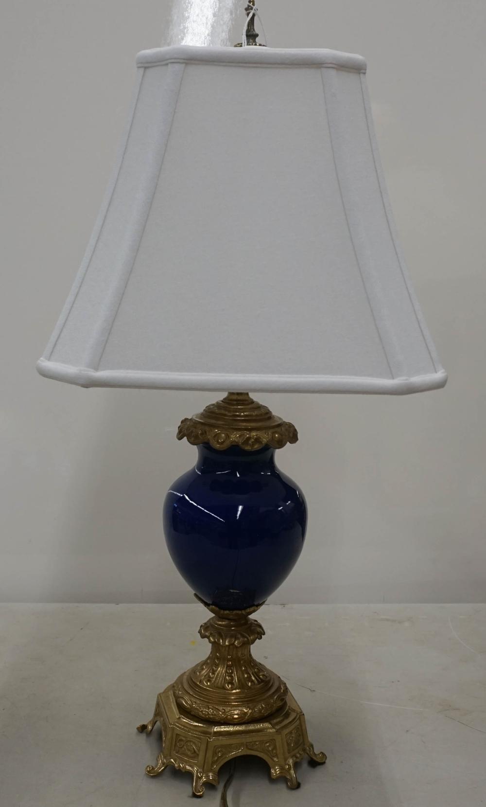 Appraisal: CAST BRASS AND COBALT PORCELAIN TABLE LAMP H IN CM