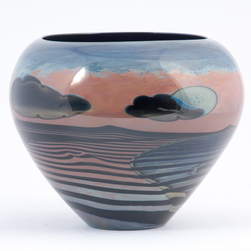 Appraisal: JOHN LEWIS Blown glass vase patterned with a stylized landscape