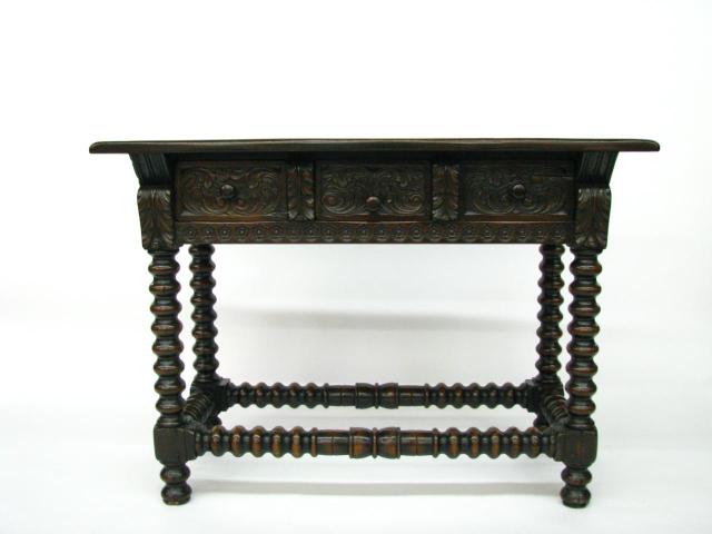 Appraisal: Baroque period-style console three drawers carved front turned post legs