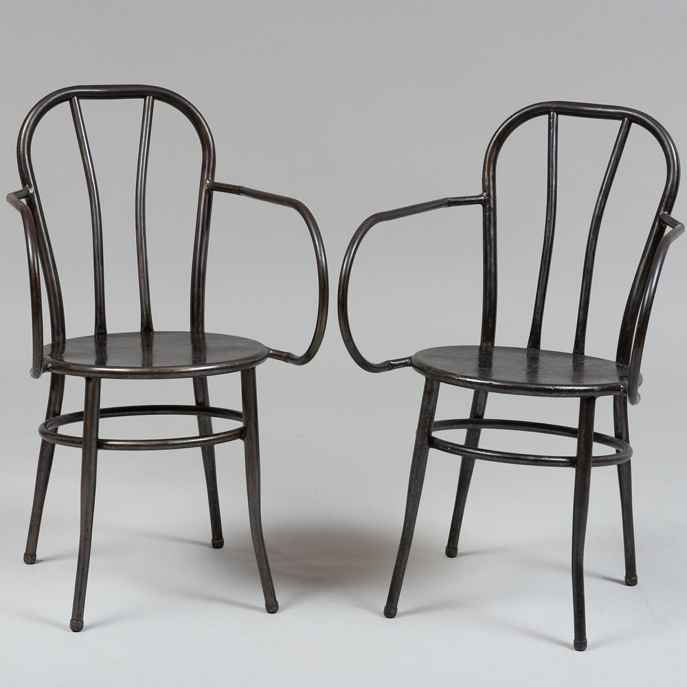 Appraisal: Pair of Modern Bent Metal Garden Chairs x x in