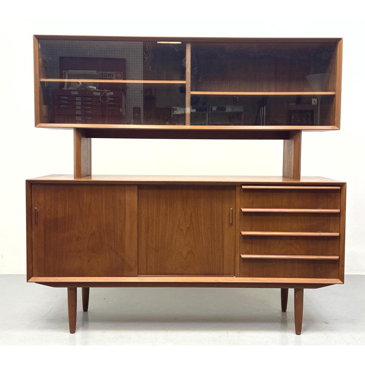 Appraisal: FALSTER Danish Modern Teak China Sideboard Credenza Display Falster made