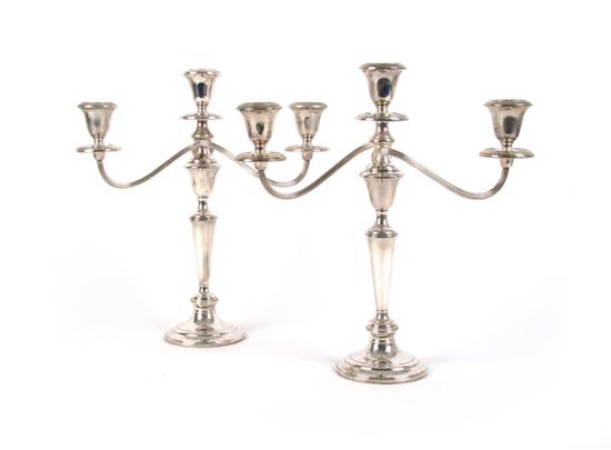 Appraisal: A Pair of American Sterling Silver Three-Light Candelabra Gorham Height