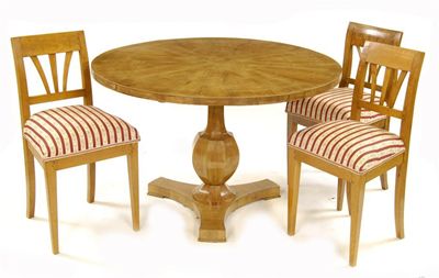 Appraisal: An Austrian walnut breakfast table the circular tilt-top on a