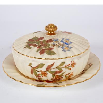 Appraisal: A Royal Worcester shallow circular dish cover and stand painted