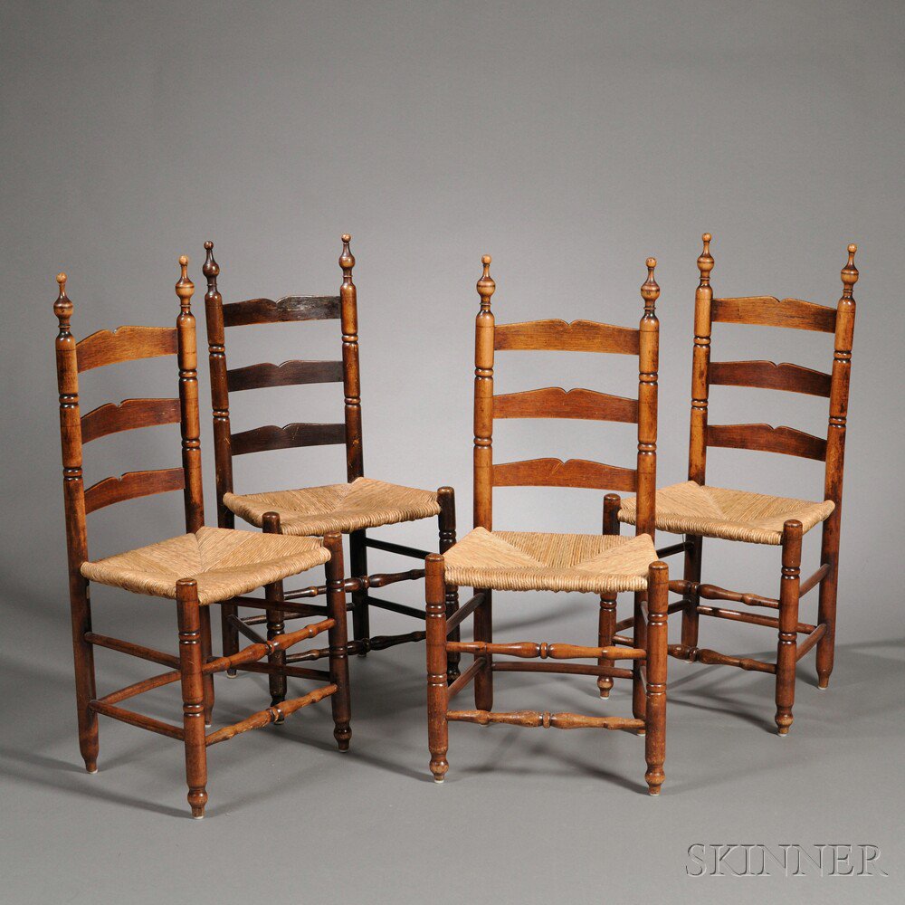 Appraisal: Set of Four Turned Slat-back Rush Seat Side Chairs probably