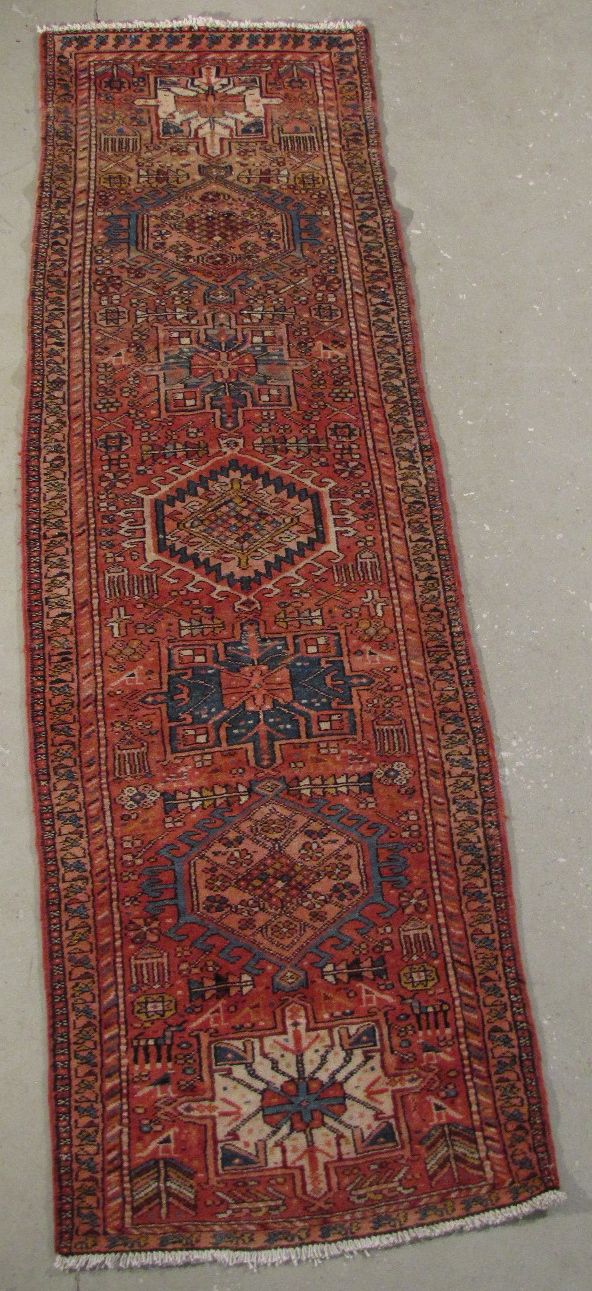 Appraisal: ORIENTAL RUG KARAJA RUNNER ' x ' Seven alternating geometric