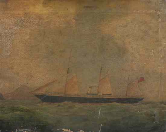 Appraisal: AMERICAN SCHOOL th th Century THREE MASTED SHIP oil on