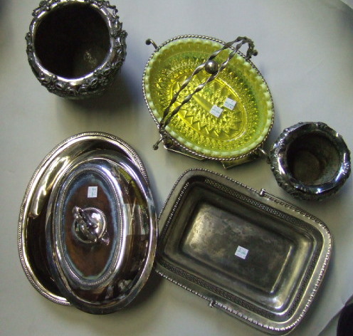 Appraisal: Plated wares comprising two vases an oval lidded entree dish