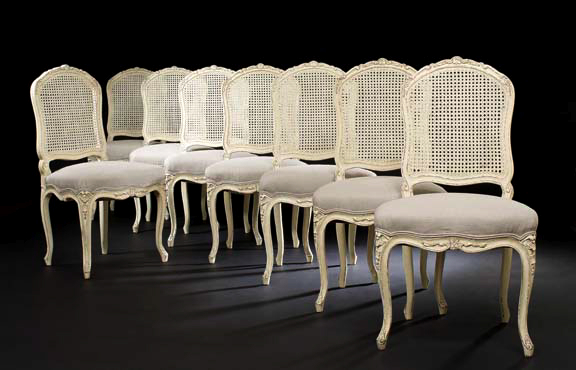 Appraisal: Suite of Eight Louis XV-Style Polychromed Sidechairs each with a