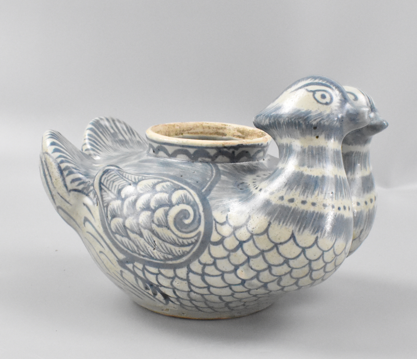 Appraisal: A Chinese blue whte duck waterpot dating from the Ming