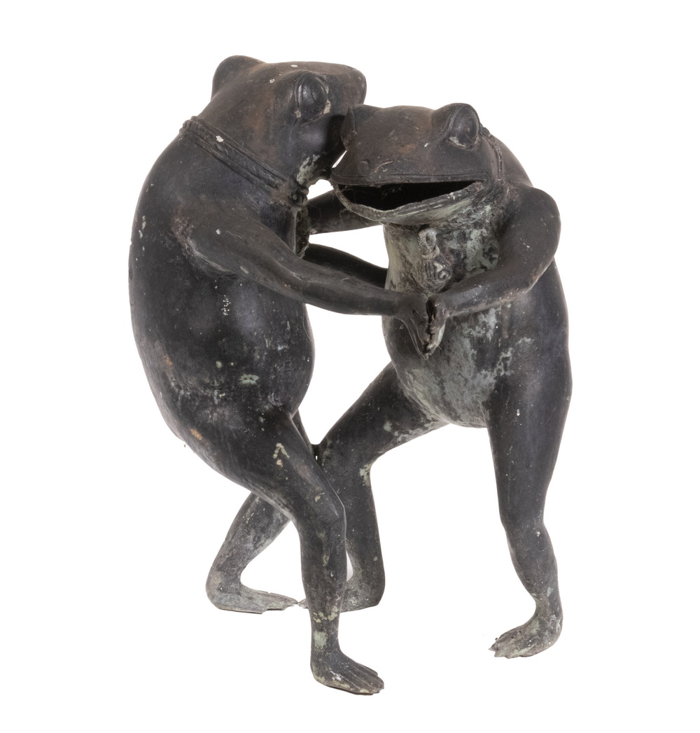 Appraisal: DANCING FROGS SCULPTURE Copper Garden Figure depicting a pair of