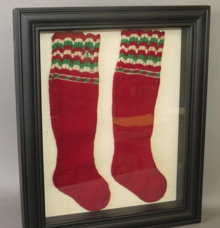 Appraisal: FINE PAIR OF AMISH KNIT WOOL BABY STOCKINGS IN DISca