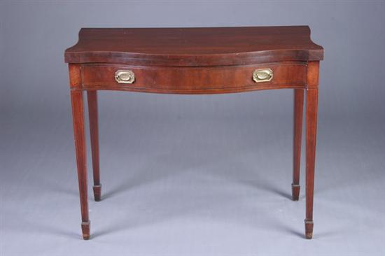 Appraisal: GEORGIAN STYLE MAHOGANY CARD TABLE th century Single-drawer serpentine facade