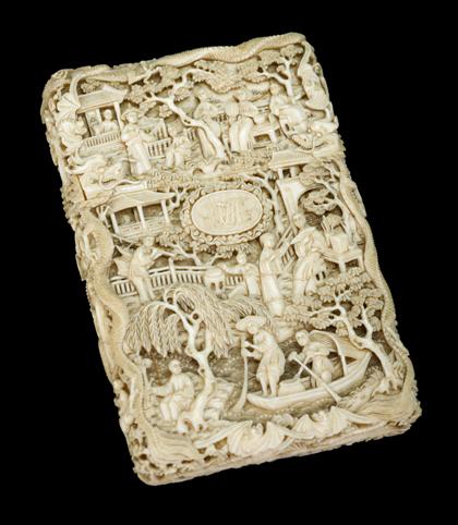 Appraisal: Chinese carved elephant ivory card caselate qing dynasty