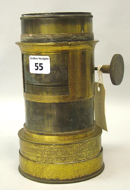 Appraisal: Large brass bound lens with rack pinion focusing Waterhouse stops