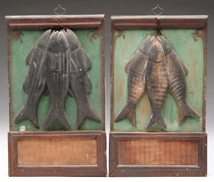 Appraisal: PAIR OF CARVED AND PAINTED WOOD FISH PLAQUES SIGNED J