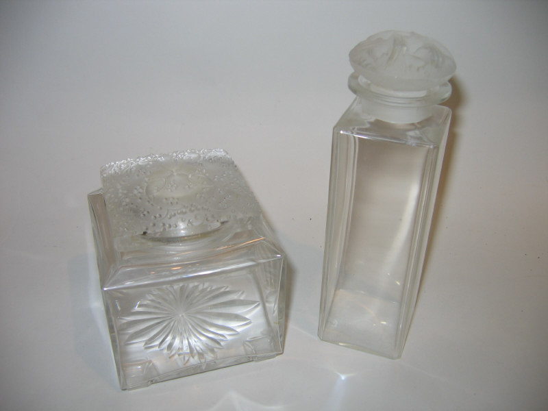 Appraisal: TWO FRENCH COTY CRYSTAL VANITY BOTTLES Tall bottle with frosted