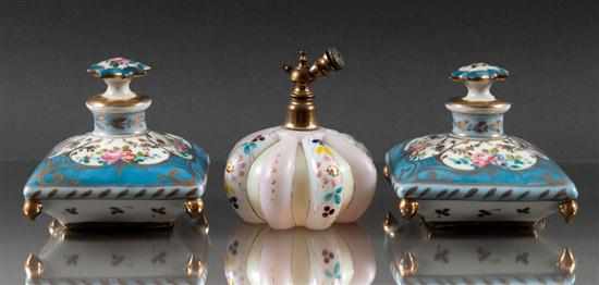 Appraisal: Pair of French porcelain floral decorated pillow-form scent bottles and