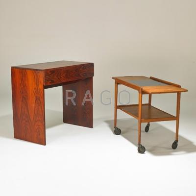 Appraisal: DANISH Vanity and cart s Rosewood teak laminate brass Vanity