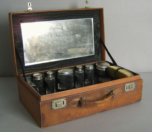 Appraisal: Cased sterling silver and glass dresser set