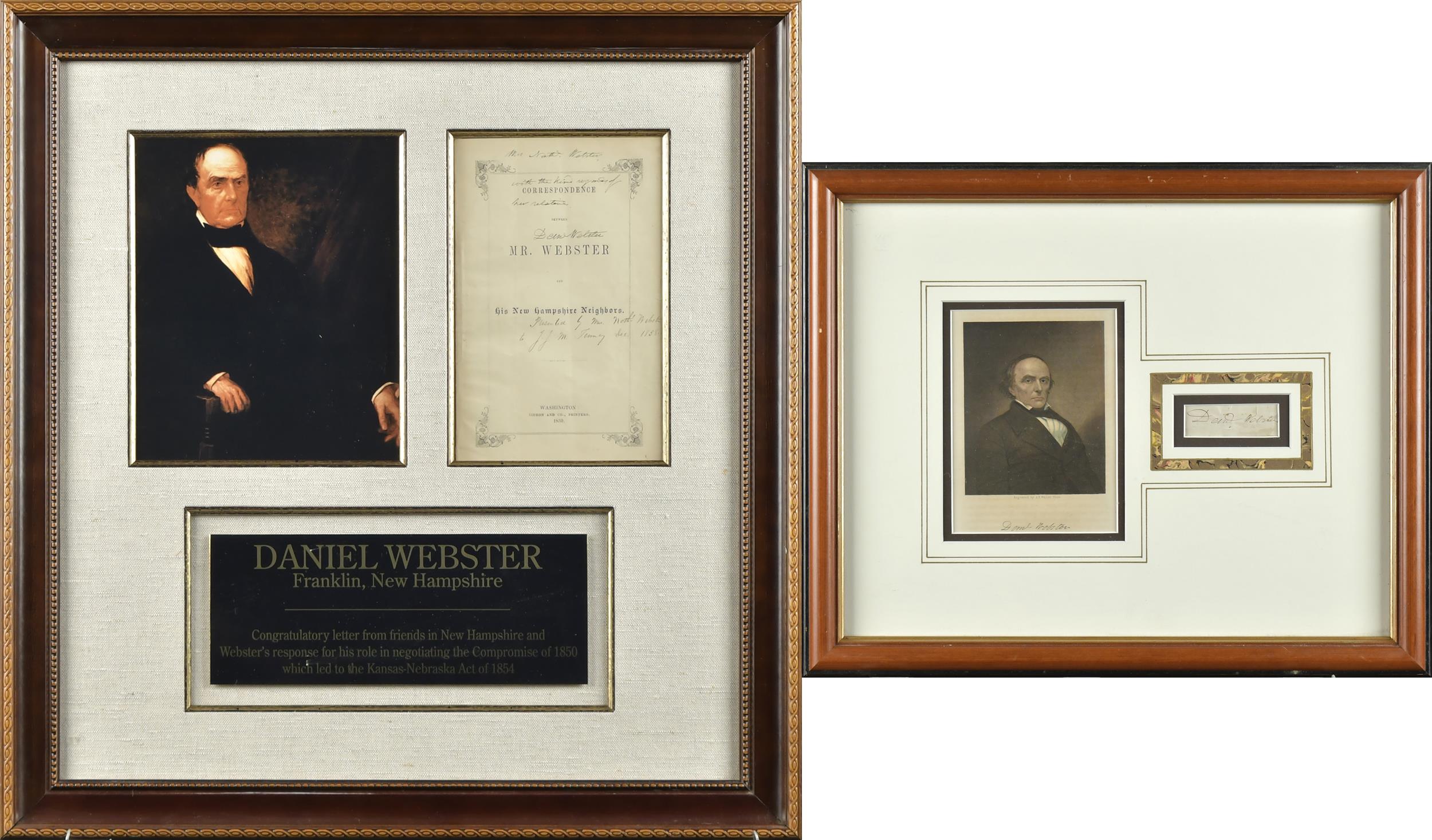 Appraisal: TWO FRAMED NH DOCUMENTS DANIEL WEBSTER A framed Daniel Webster