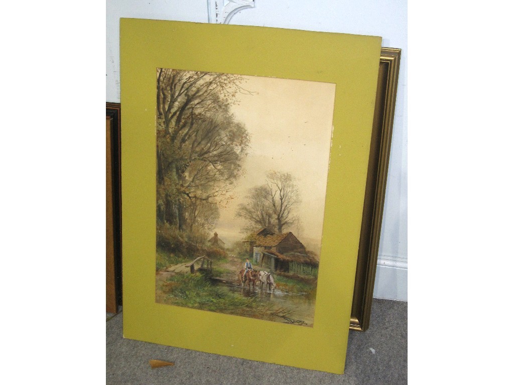 Appraisal: Lot comprising four gouache wooded scenes and two watercolours one