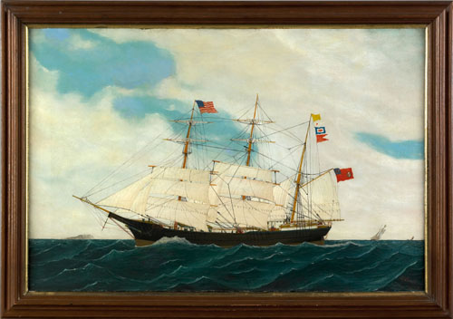 Appraisal: C J Orcutt late th c oil on canvas ship