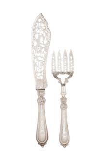 Appraisal: John Gilbert Sterling Openwork Fish Serving Set John Gilbert English