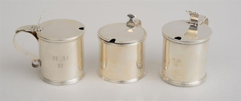 Appraisal: ASSEMBLED PAIR OF STEIFF MONOGRAMMED SILVER MUSTARD POTS With clear