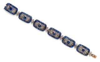 Appraisal: A Silver Topped Gold Sapphire and Diamond Bracelet dwts A