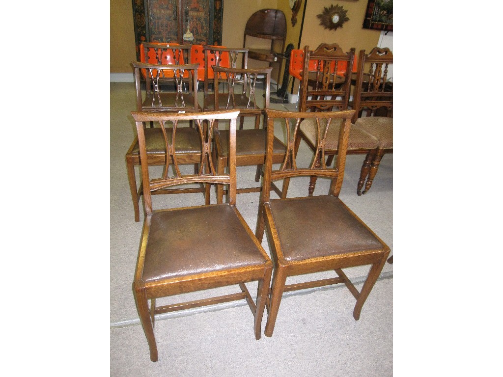 Appraisal: Set of six Arts and Crafts style oak dining chairs