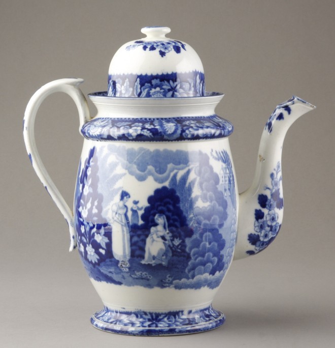 Appraisal: Blue and white transferware coffeepot both sides of pot feature