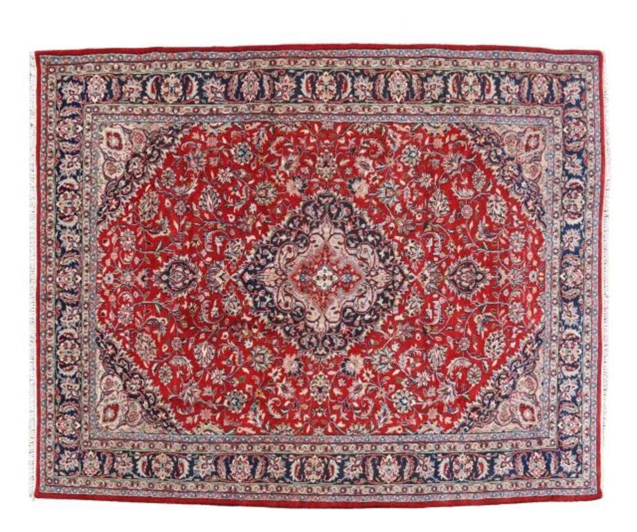 Appraisal: Hand-tied Kashan floral rug India approx ' l ' w