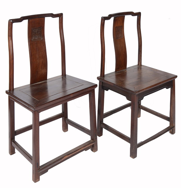 Appraisal: A PAIR OF CHINESE CHERRYWOOD SIDE CHAIRS each with vertical