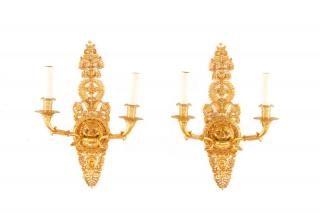 Appraisal: Pair French Regency Style Gold Plated Sconces Continental late th