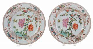 Appraisal: Three Chinese Export Famille Rose Plates th century pair with