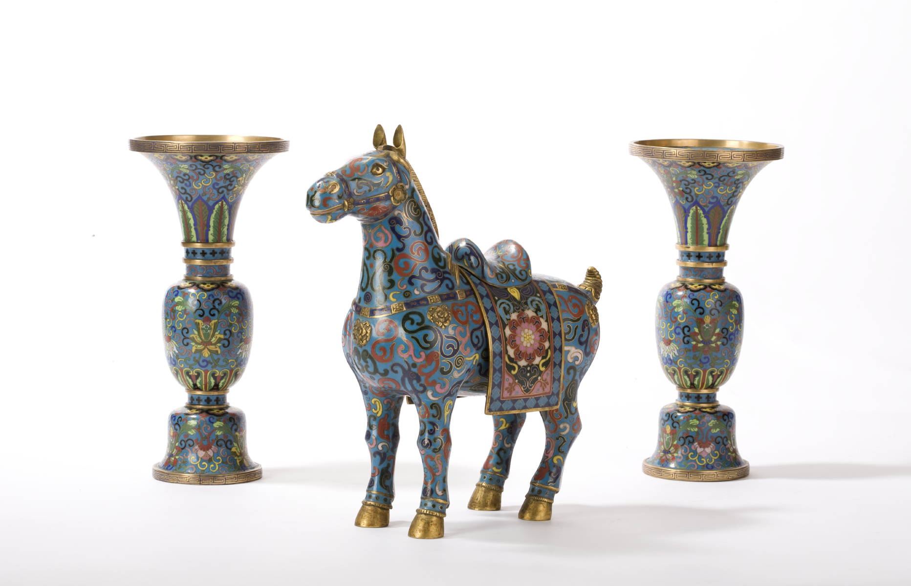 Appraisal: CHINESE CLOISONNE FIGURE OF A STANDING HORSE AND A PAIR