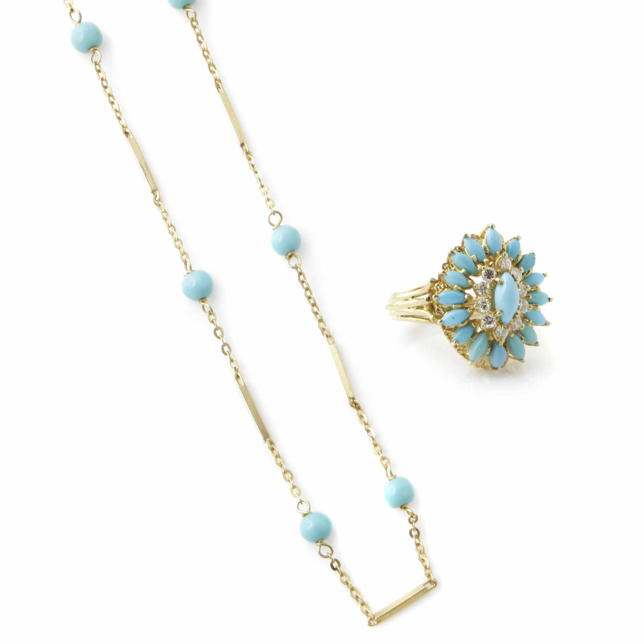 Appraisal: A group of turquoise diamond and k gold jewelry comprising