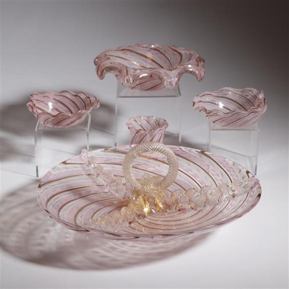 Appraisal: MURANO PINK 'LATTICINO' AND AVENTURINE ART GLASS DIVIDED SERVING TRAY