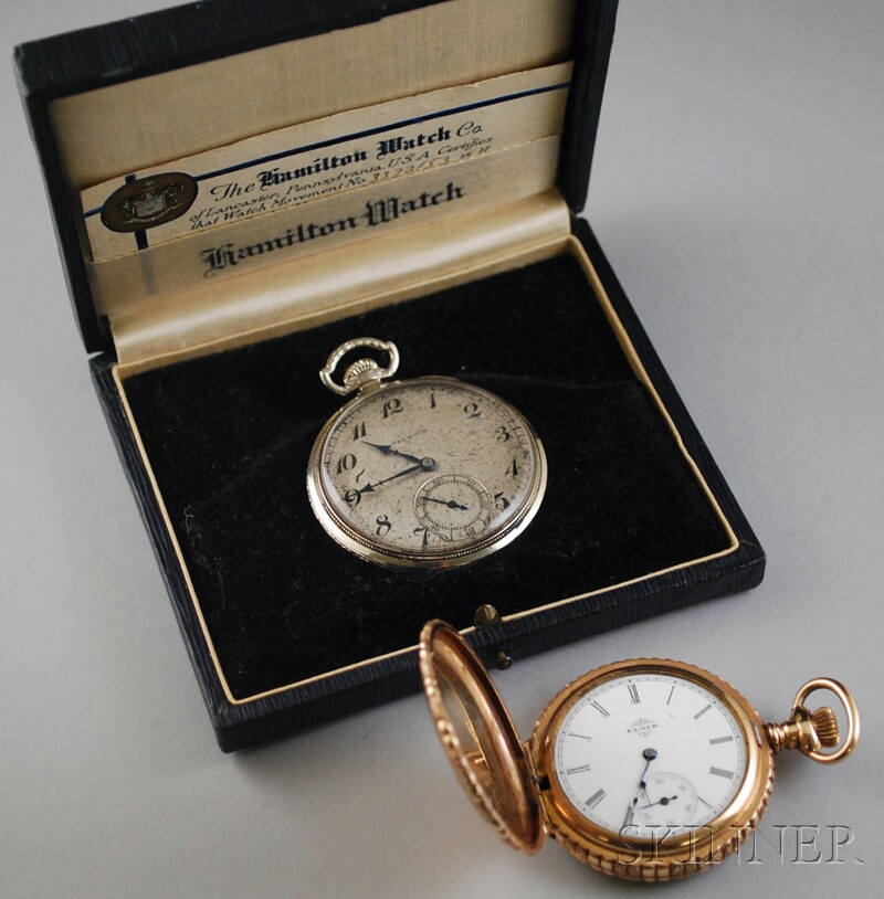 Appraisal: Two Gold-filled Pocket Watches a yellow gold hunting case Elgin