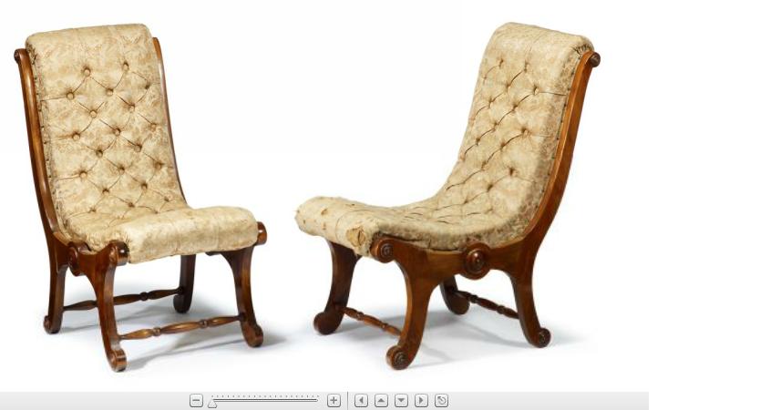 Appraisal: Pair of Regency style walnut slipper chairs the S-shaped diamond