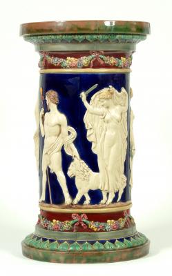 Appraisal: A COPELAND MAJOLICA JARDINIERE STAND of cylindrical form moulded in